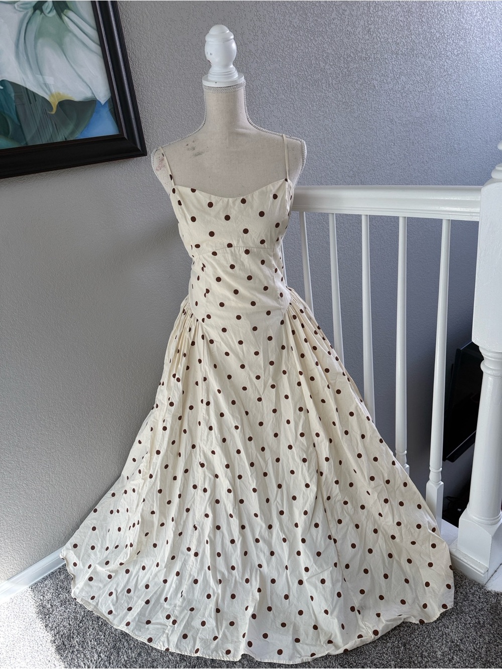 Camila Coelho Cream Maxi Dress with Brown Polka Dots - Picture 1 of 14